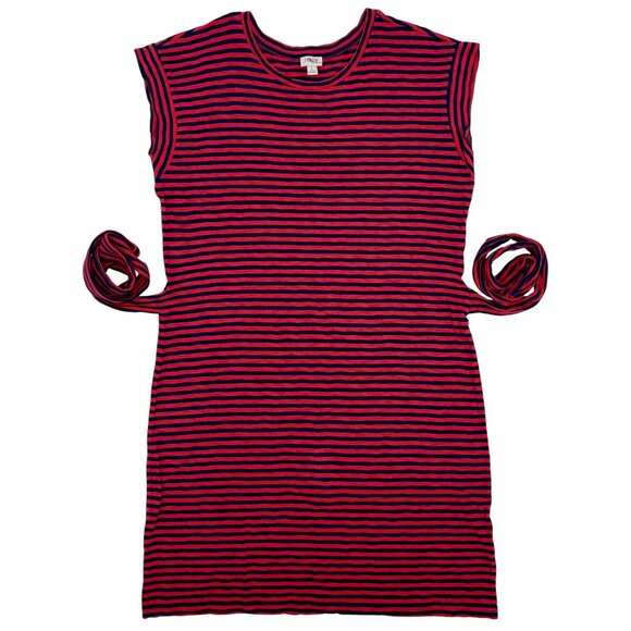 J. Crew Striped Casual Blue Red Cotton Tie Waist Nautical Preppy Shirt Dress LG - Picture 2 of 15